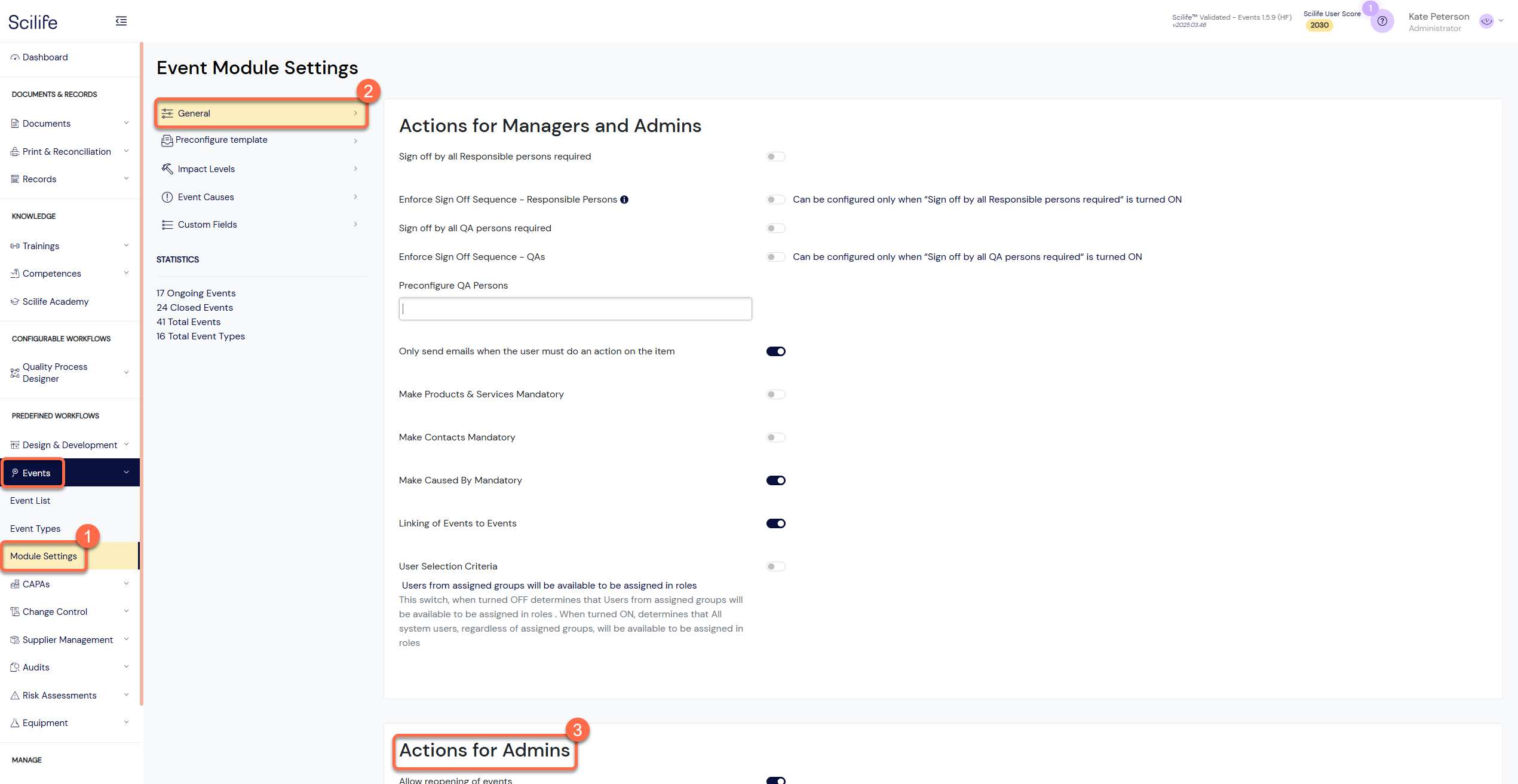 Assigning users to workflow roles in Events – Scilife