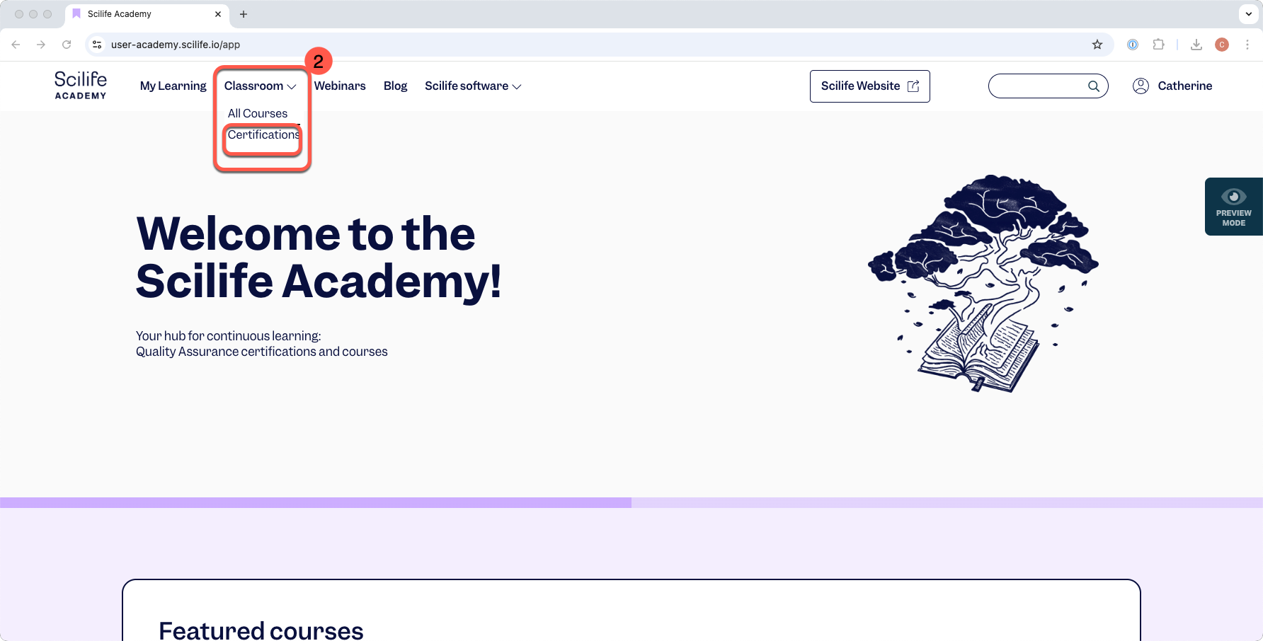 Academy home with Classroom > Certifications highlighted